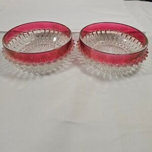 Vintage RUBY Flashed Indiana Glass Diamond Point Hobnail Bowls Set of 2 Ruby Red